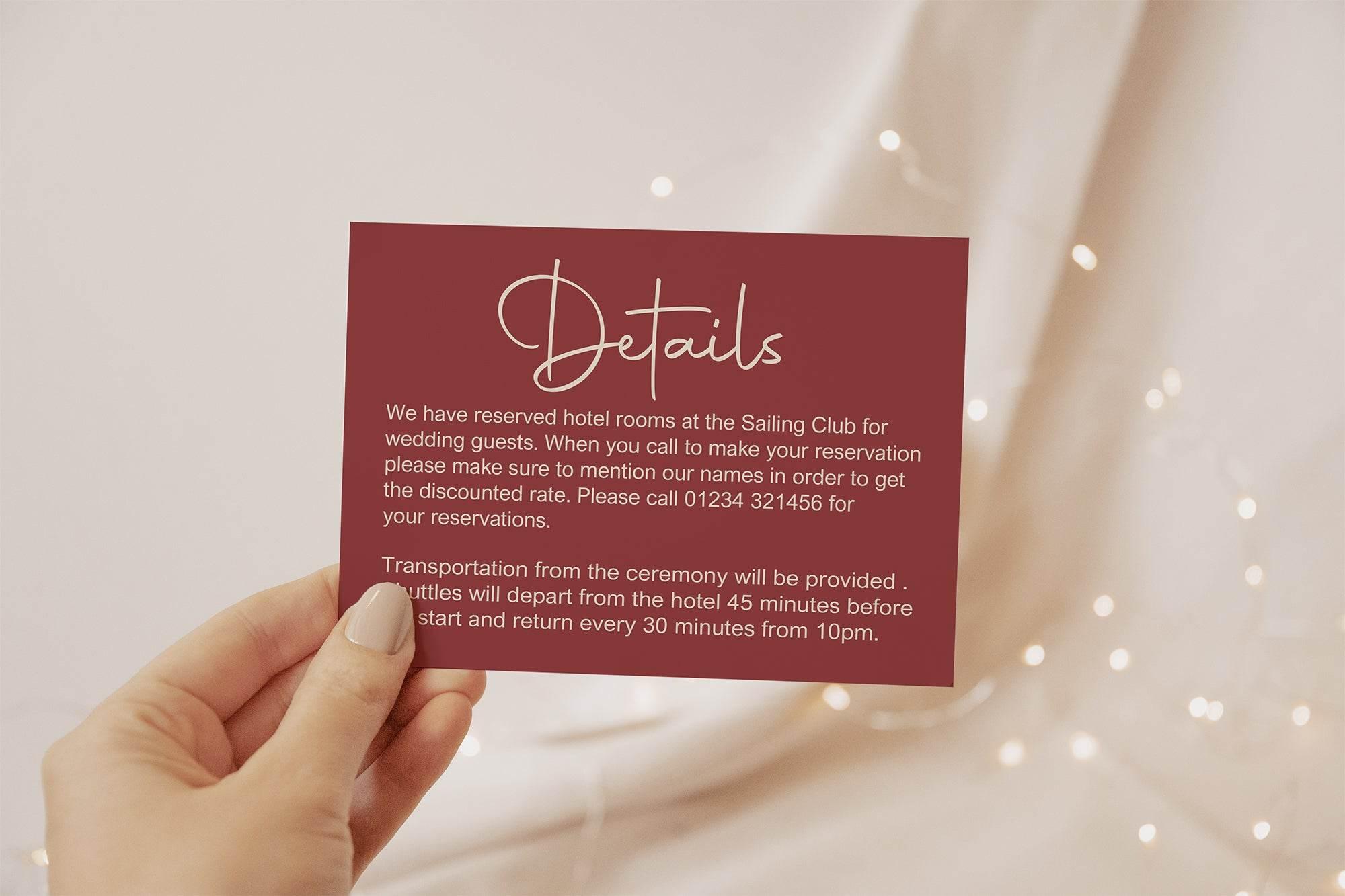 Rosewood Wedding Invitations Enclosure Cards | Pack of 10 | A6 - Larosier Prints