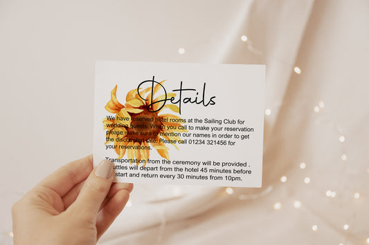 Sunflower Wedding Invitations Enclosure Cards | Pack of 10 | A6