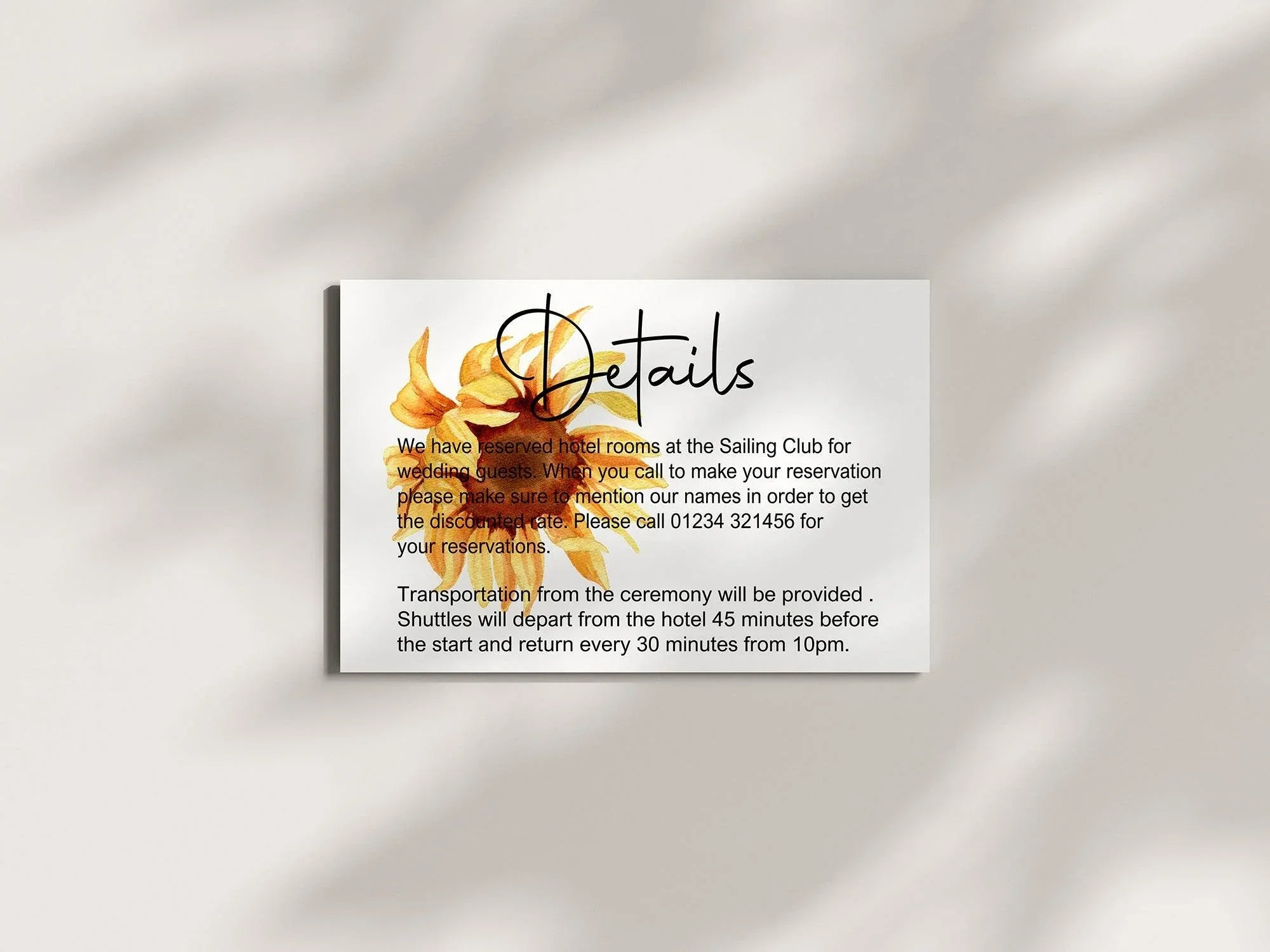 Sunflower Wedding Invitations Enclosure Cards | Pack of 10 | A6 - Larosier Prints