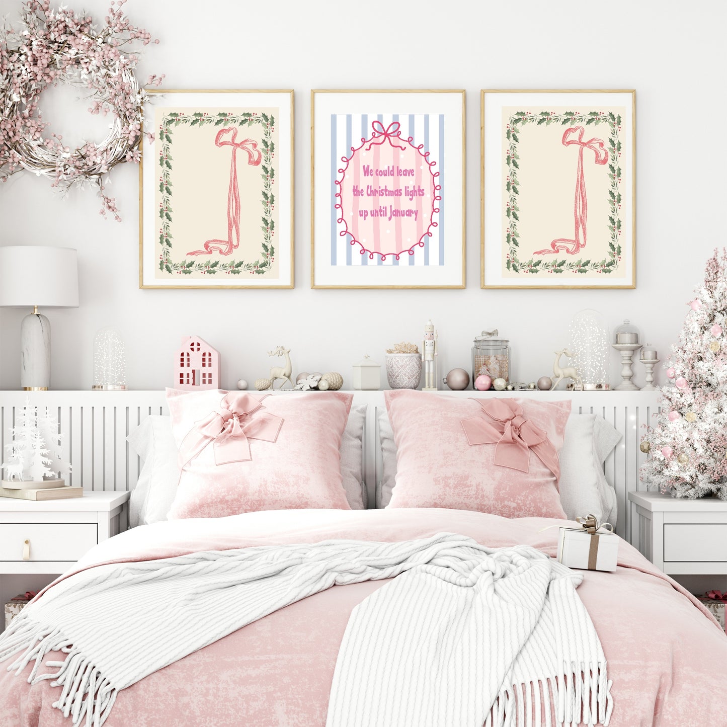 Bow & Holly Print | Christmas Wall Art