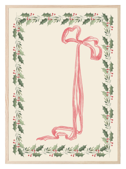 Bow & Holly Print | Christmas Wall Art