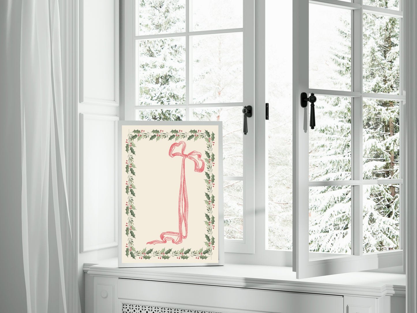 Bow & Holly Print | Christmas Wall Art