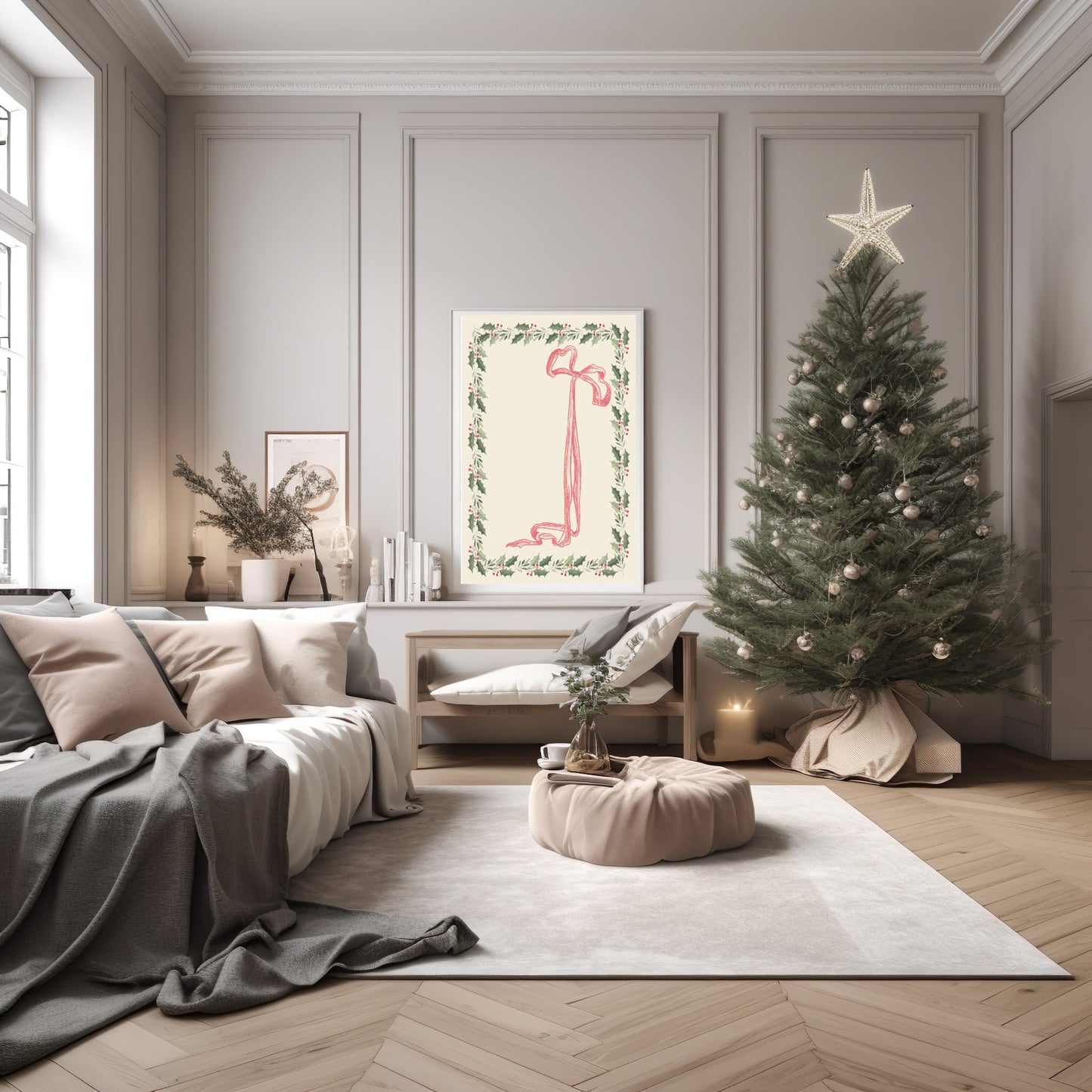 Bow & Holly Print | Christmas Wall Art