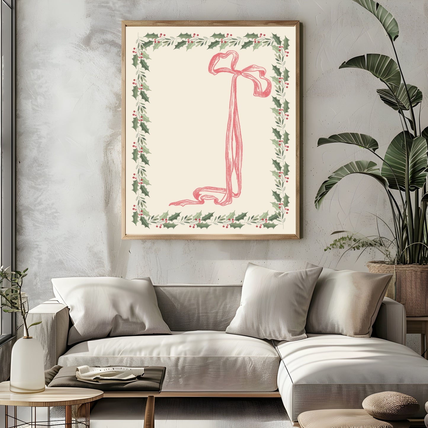 Bow & Holly Print | Christmas Wall Art