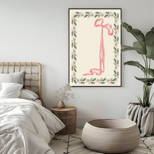 Bow & Holly Print | Christmas Wall Art