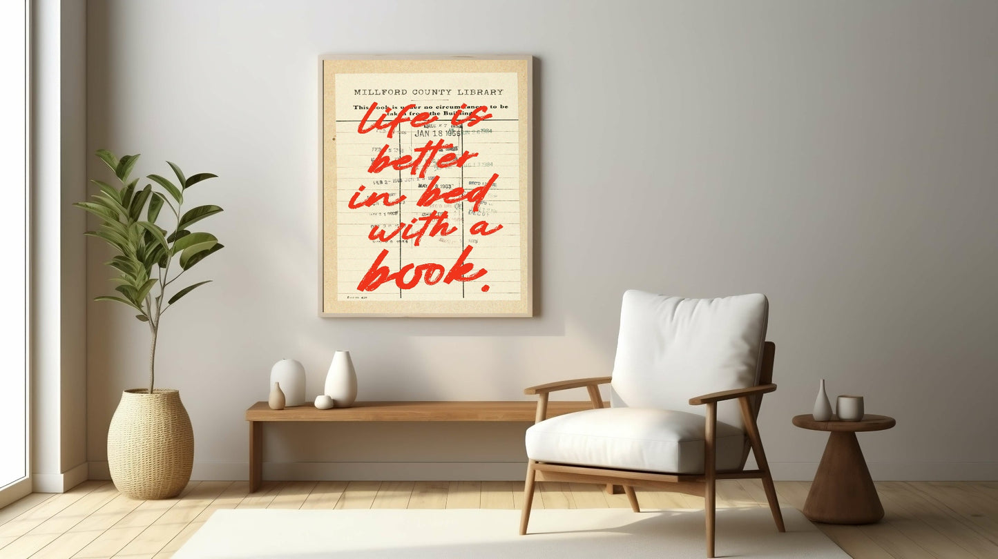 Life Is Better in Bed with a Book Print | Reading Quote Wall Art | Typography
