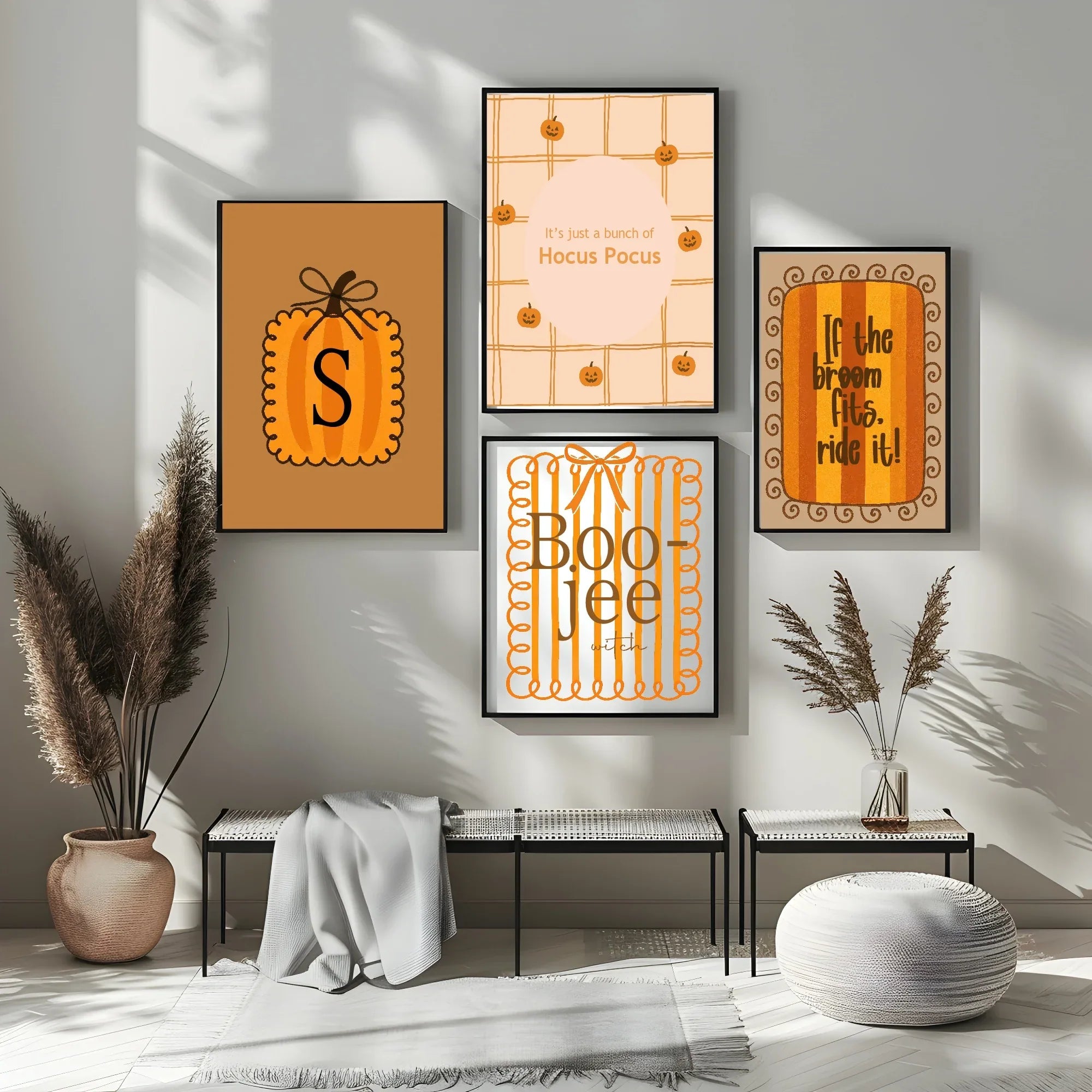 It’s Just a Bunch of Hocus Pocus Print | Halloween Wall Art | Orange Checkered Pumpkin Pattern - Larosier Prints