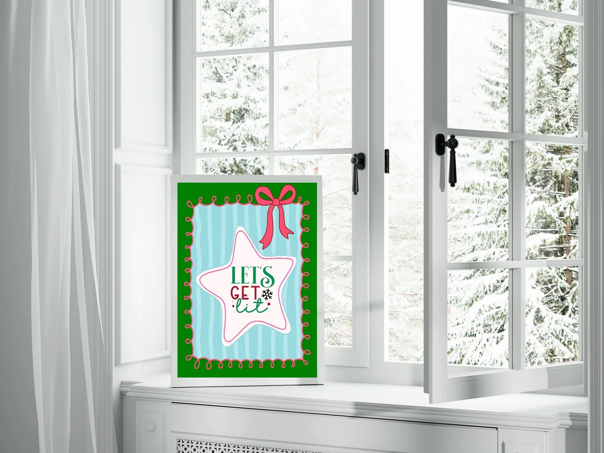 Let's Get Lit Print | Cute Christmas Wall Art - Larosier Prints