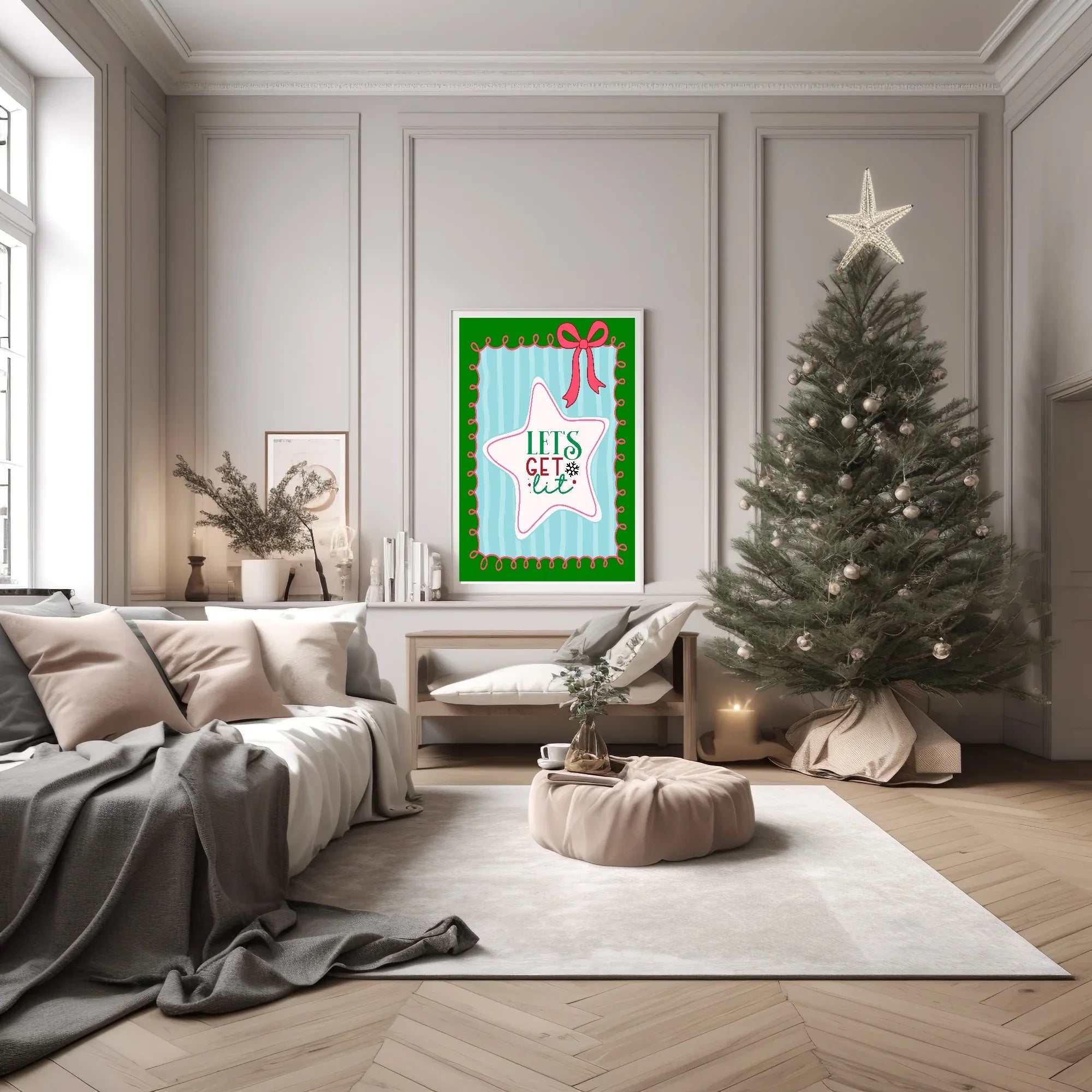 Let's Get Lit Print | Cute Christmas Wall Art - Larosier Prints