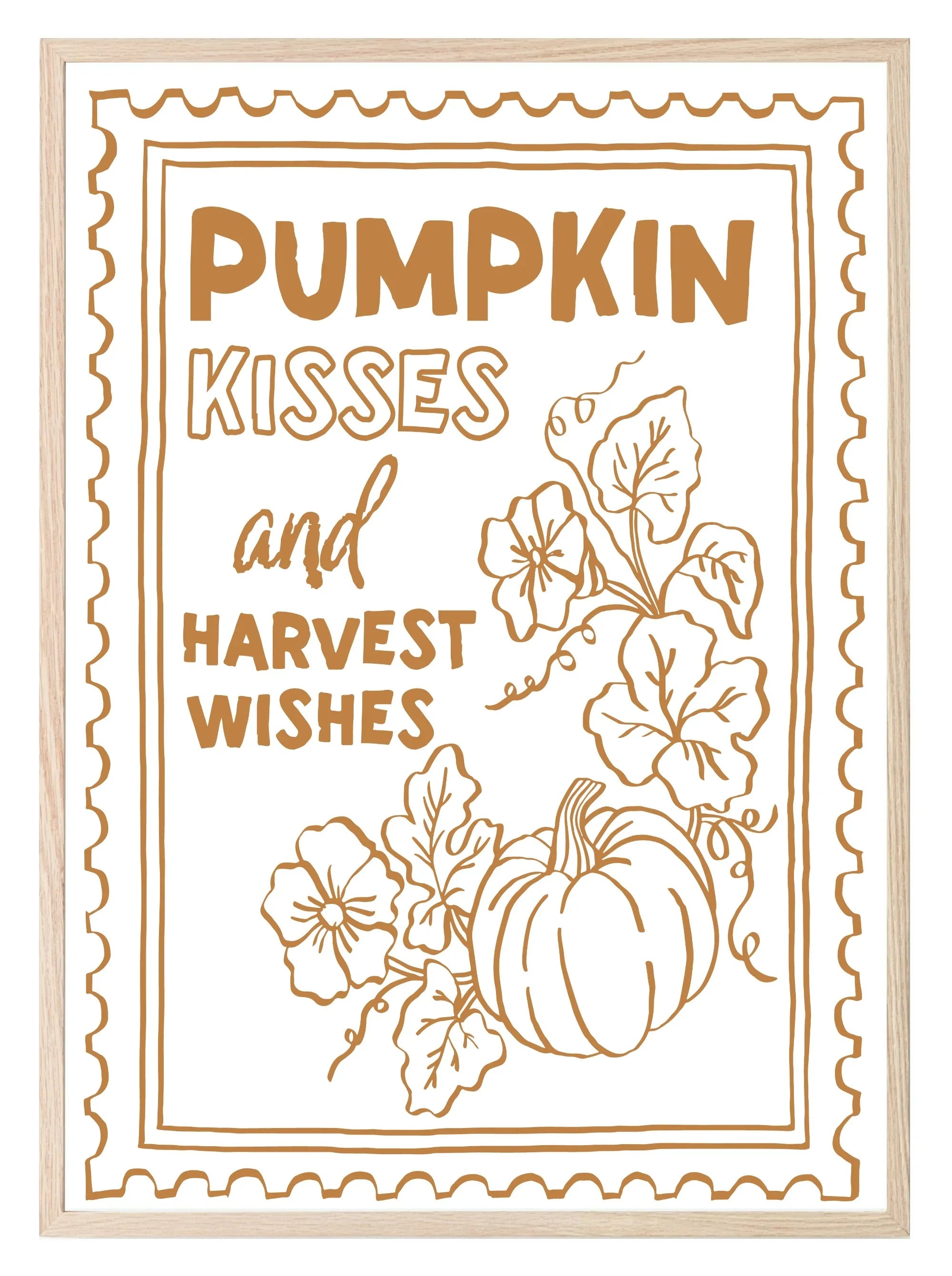 Pumpkin Kisses & Harvest Wishes Print | Autumnal Home Wall Art - Larosier Prints