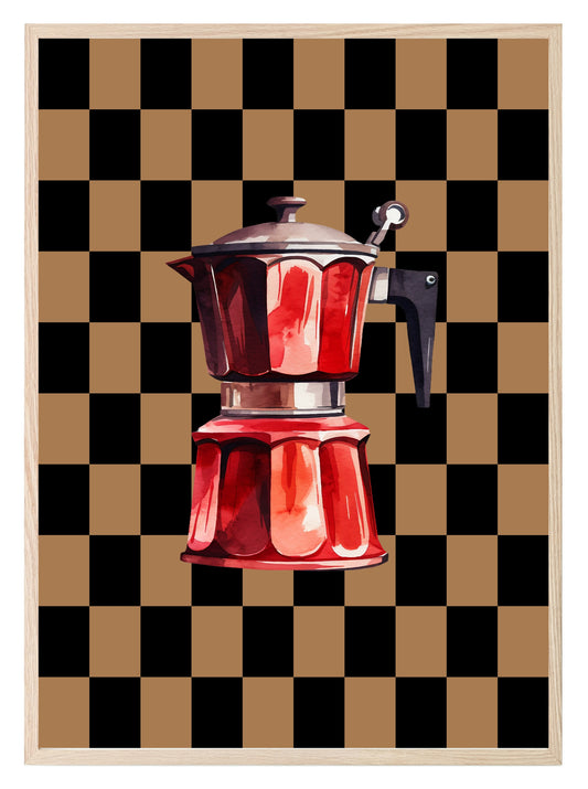 Checkerboard Coffee percolator Print | Autumnal Kitchen Wall Art