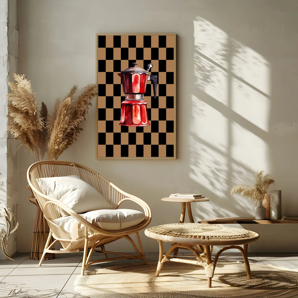 Checkerboard Coffee percolator Print | Autumnal Kitchen Wall Art - Larosier Prints