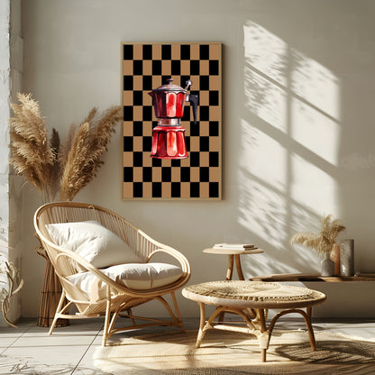 Checkerboard Coffee percolator Print | Autumnal Kitchen Wall Art