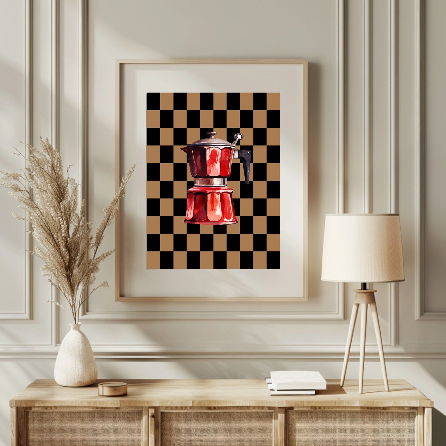Checkerboard Coffee percolator Print | Autumnal Kitchen Wall Art