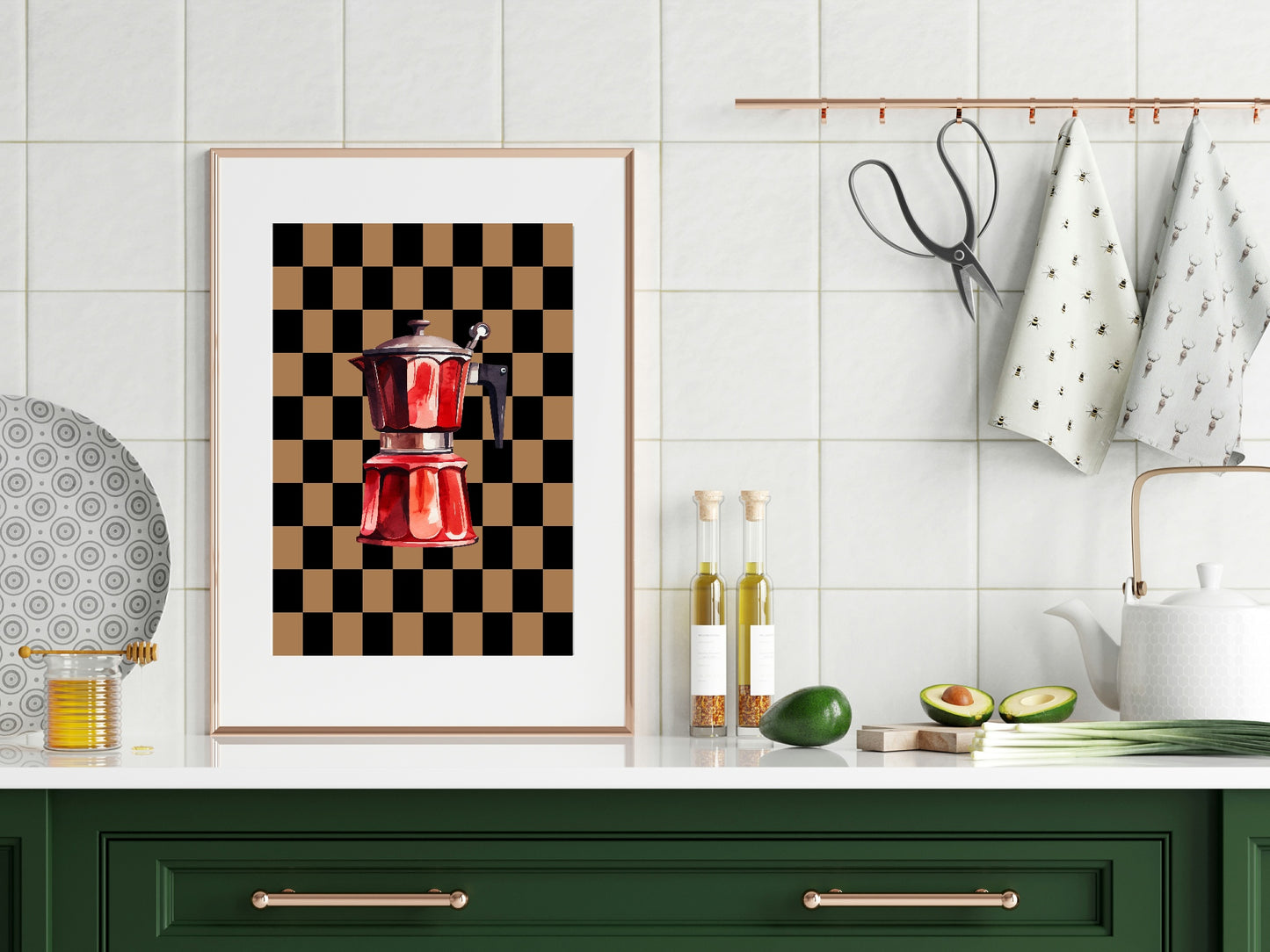 Checkerboard Coffee percolator Print | Autumnal Kitchen Wall Art
