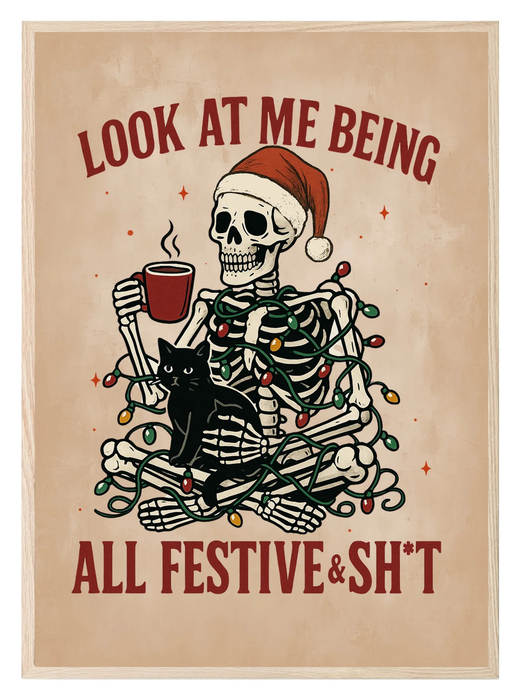 Festive Skeleton Print | Funny Gothic Wall Art - Larosier Prints
