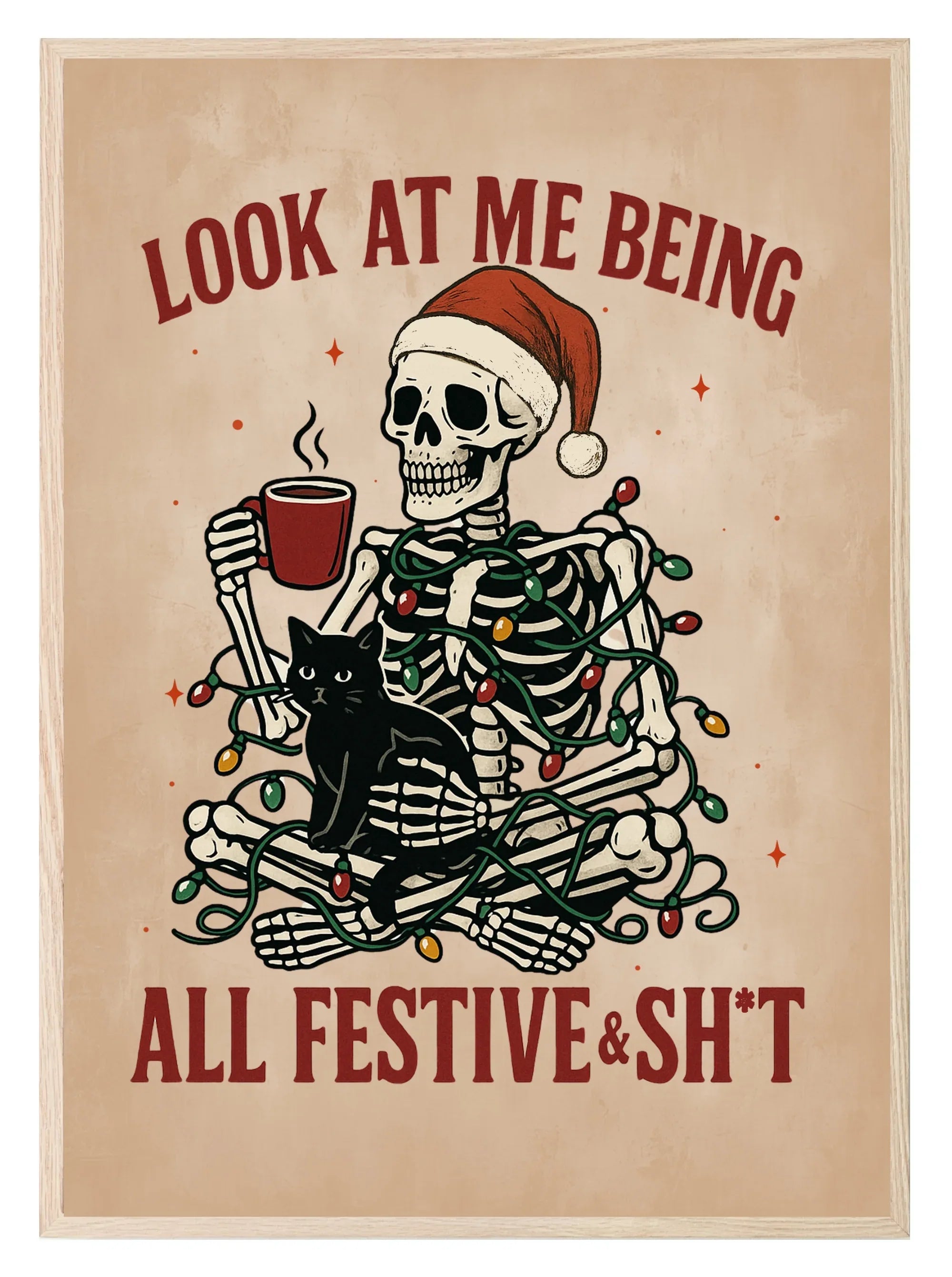 Festive Skeleton Print | Funny Gothic Wall Art - Larosier Prints