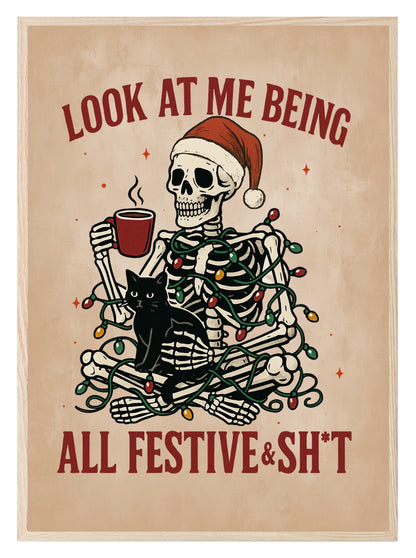 Festive Skeleton Print | Funny Gothic Wall Art