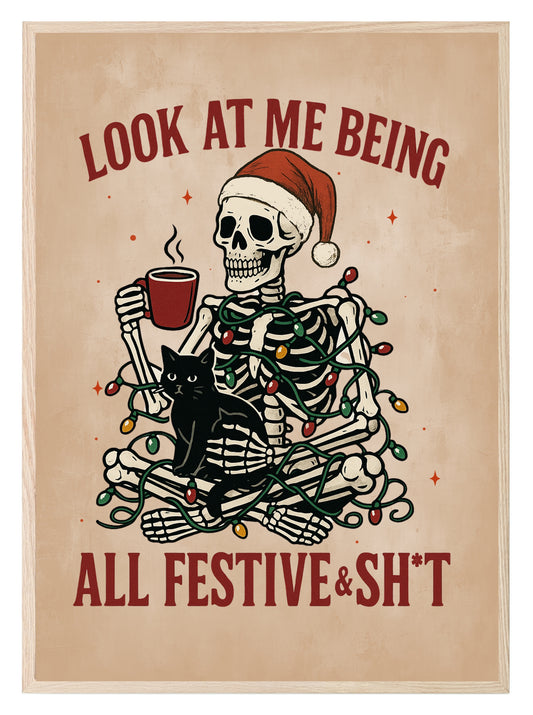 Festive Skeleton Print | Funny Gothic Wall Art