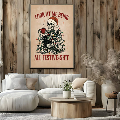 Festive Skeleton Print | Funny Gothic Wall Art