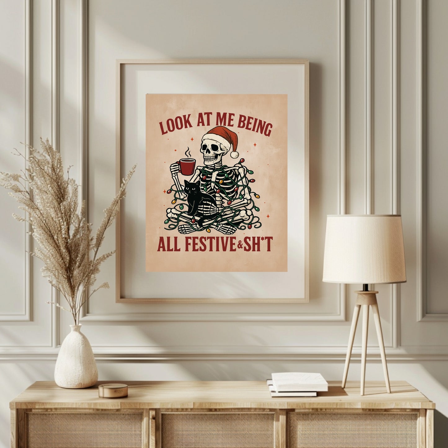 Festive Skeleton Print | Funny Gothic Wall Art
