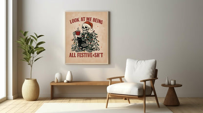 Festive Skeleton Print | Funny Gothic Wall Art