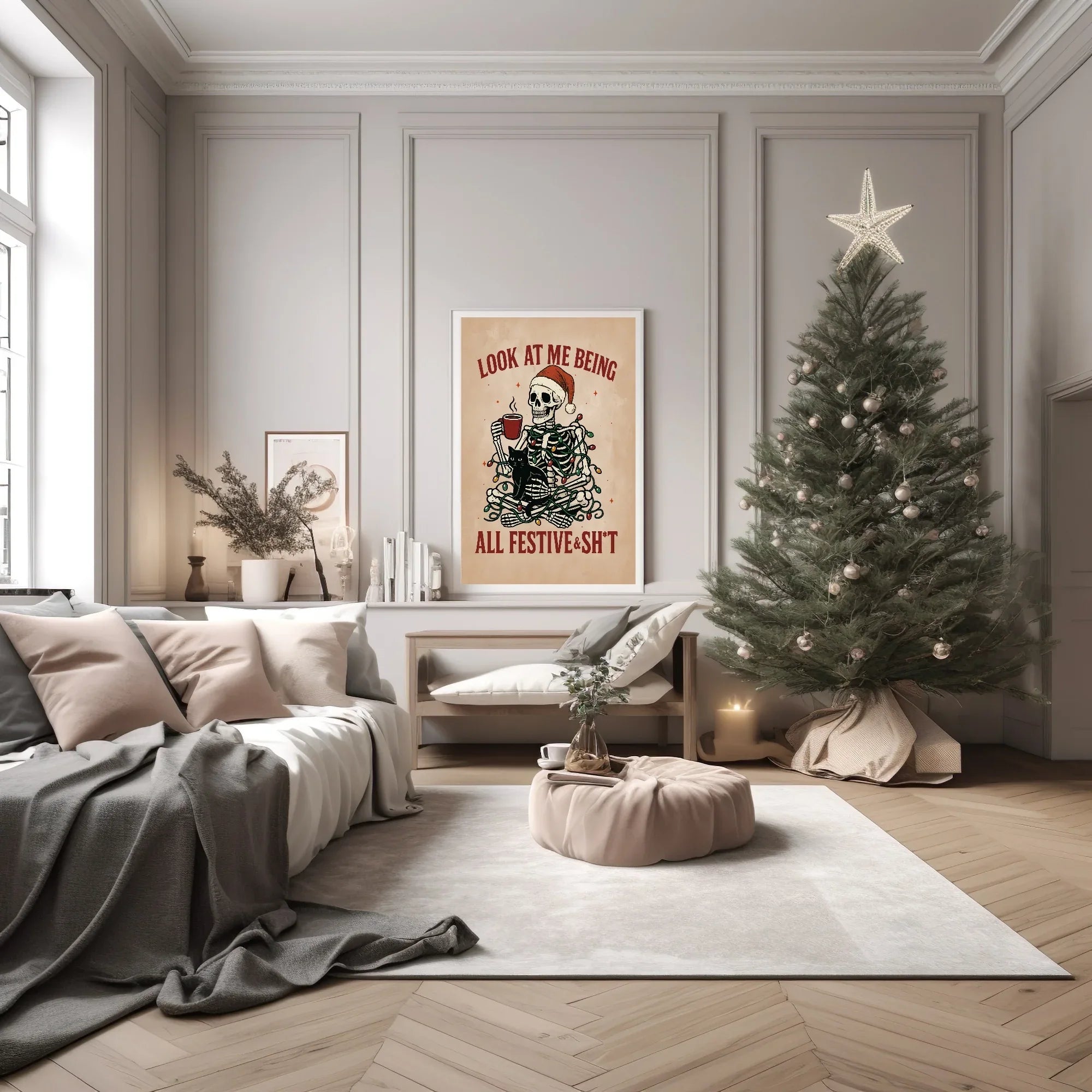 Festive Skeleton Print | Funny Gothic Wall Art - Larosier Prints