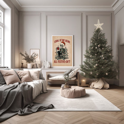 Festive Skeleton Print | Funny Gothic Wall Art