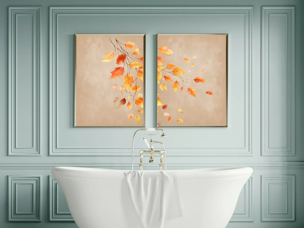 Set of 2 Autumnal Leaves Print | Over The Bed Wall Art - Larosier Prints