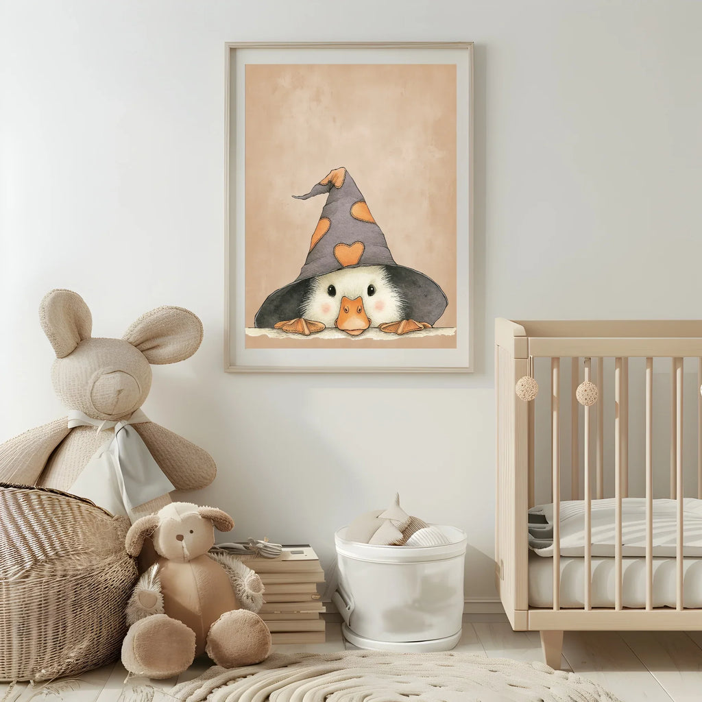 Goose In Witches Hat Print | Cute Halloween Wall Art - Larosier Prints
