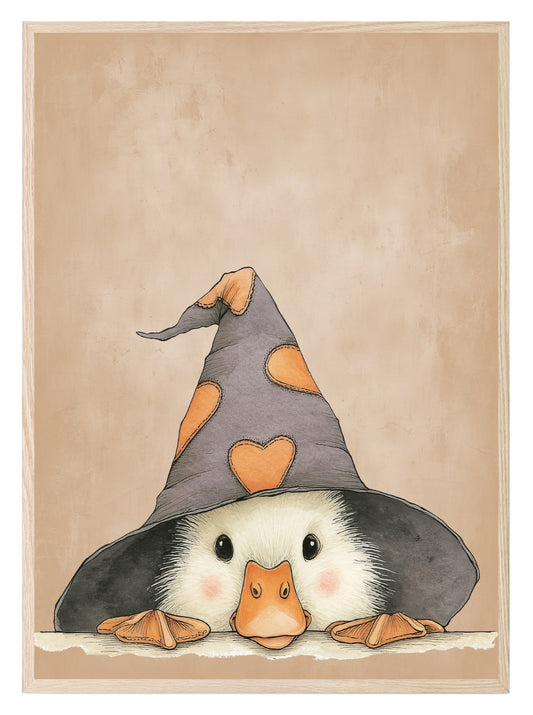 Goose In Witches Hat Print | Cute Halloween Wall Art