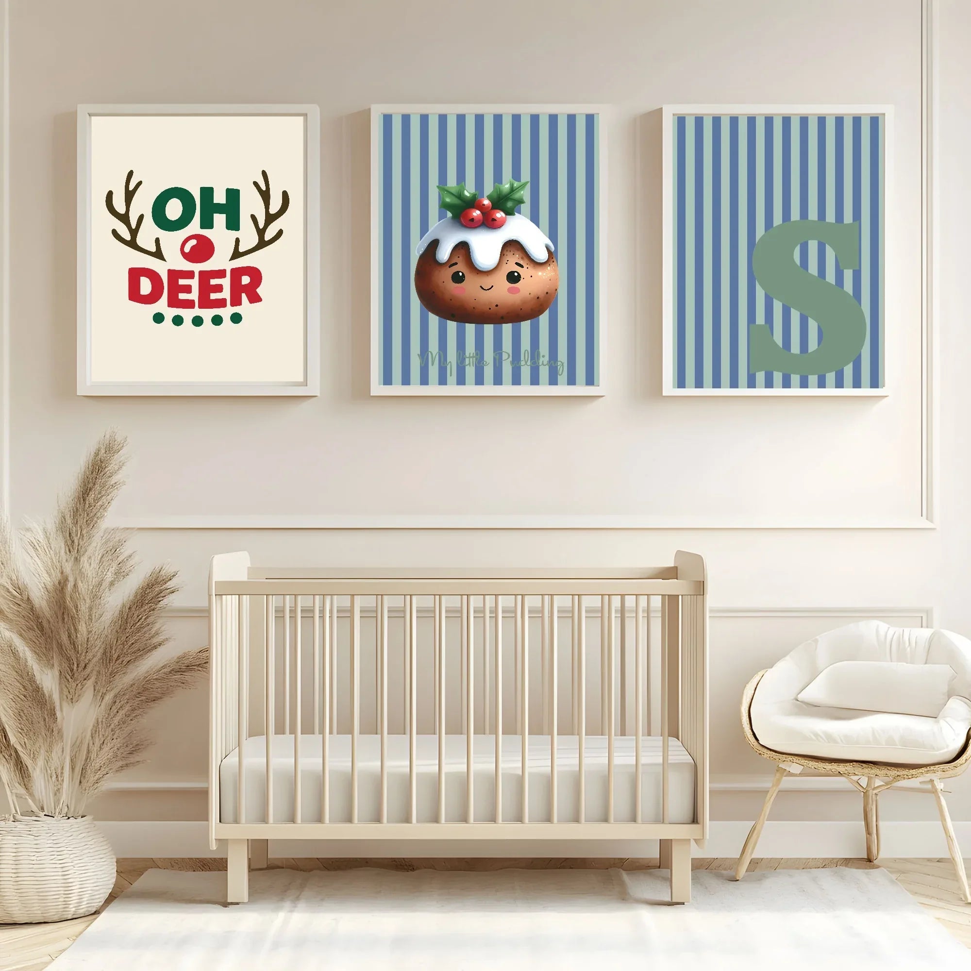 Personalised Christmas My Little Pudding Forever Print | Double Sided | Blue & Sage Green - Larosier Prints