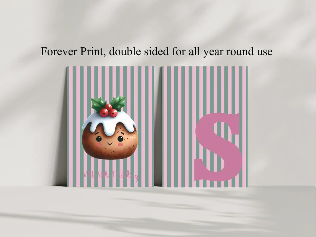 Personalised Christmas My Little Pudding Forever Print | Double Sided | Green & Pink - Larosier Prints
