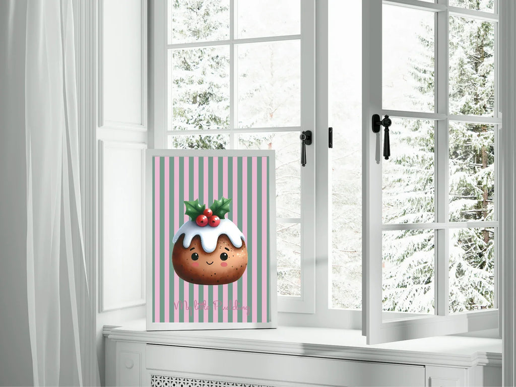 Personalised Christmas My Little Pudding Forever Print | Double Sided | Green & Pink - Larosier Prints