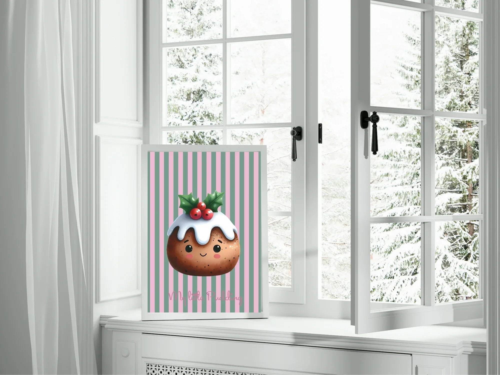 Personalised Christmas My Little Pudding Forever Print | Double Sided | Green & Pink - Larosier Prints