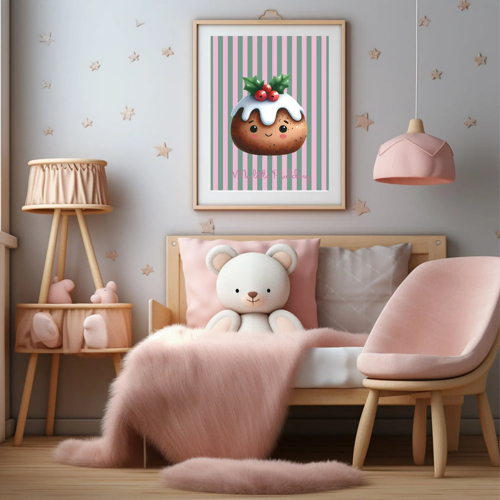Personalised Christmas My Little Pudding Forever Print | Double Sided | Green & Pink - Larosier Prints