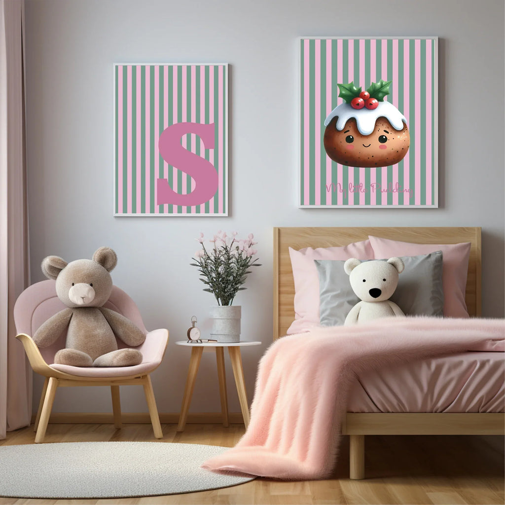 Personalised Christmas My Little Pudding Forever Print | Double Sided | Green & Pink - Larosier Prints