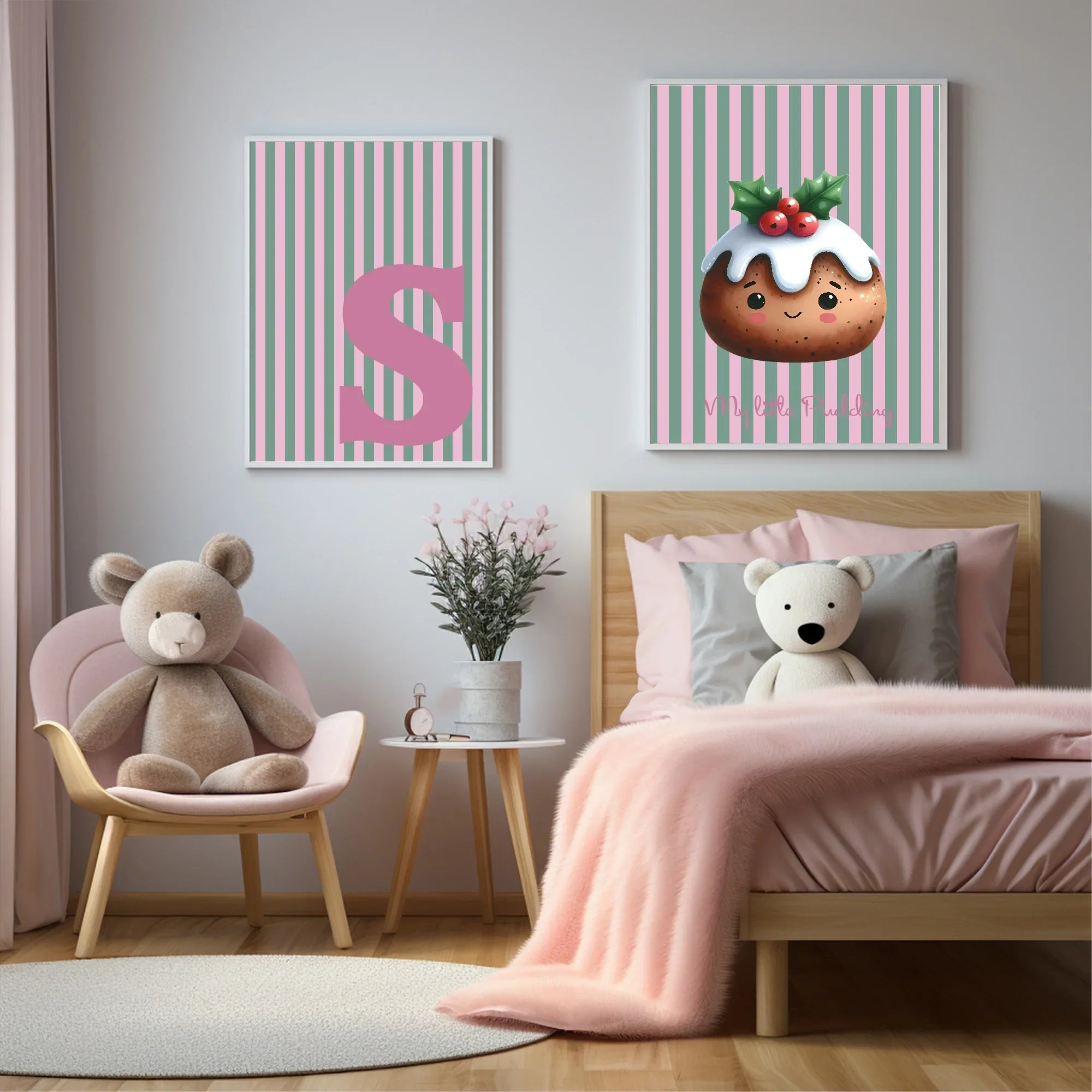 Personalised Christmas My Little Pudding Forever Print | Double Sided | Green & Pink - Larosier Prints