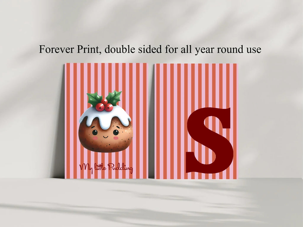 Personalised Christmas My Little Pudding Forever Print | Double Sided | Red & Pink - Larosier Prints