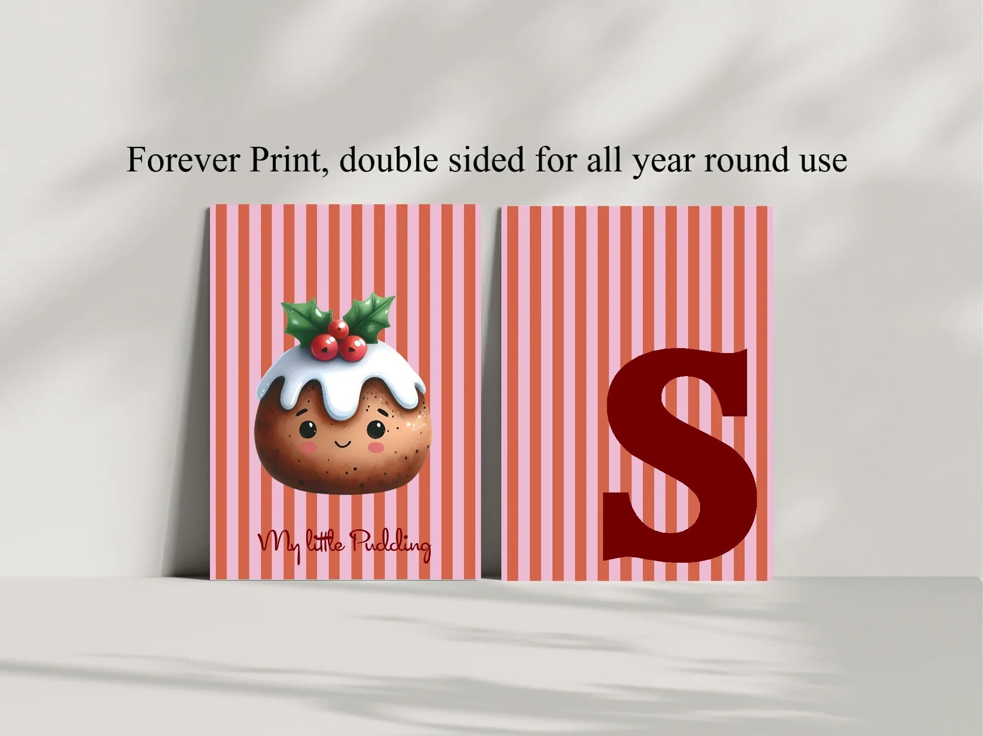 Personalised Christmas My Little Pudding Forever Print | Double Sided | Red & Pink - Larosier Prints