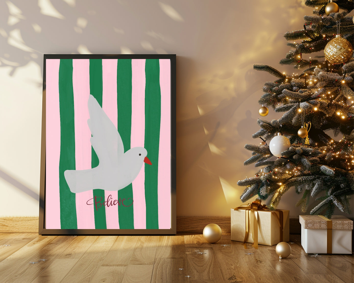 Believe Bird In Stripes Print |  Red, Green & Pink Colour Stripes Options