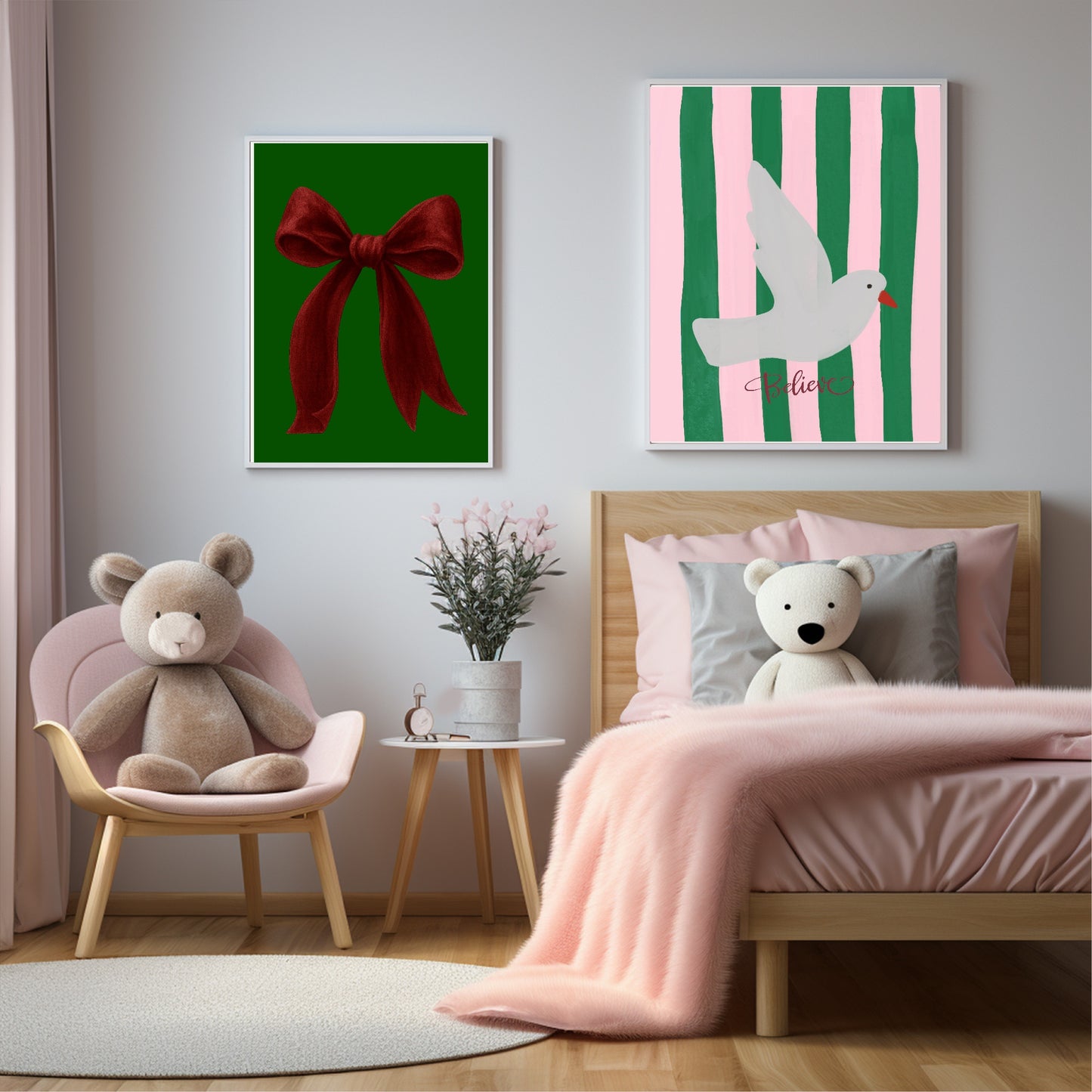Believe Bird In Stripes Print |  Red, Green & Pink Colour Stripes Options