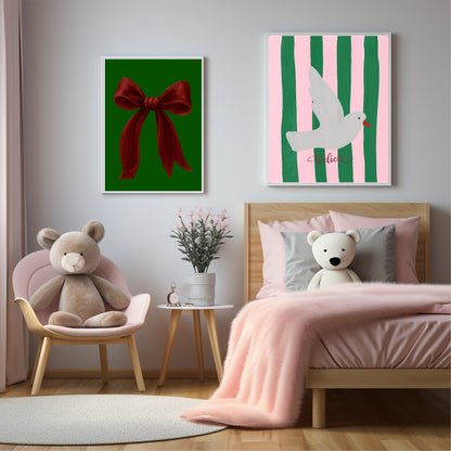 Believe Bird In Stripes Print |  Red, Green & Pink Colour Stripes Options