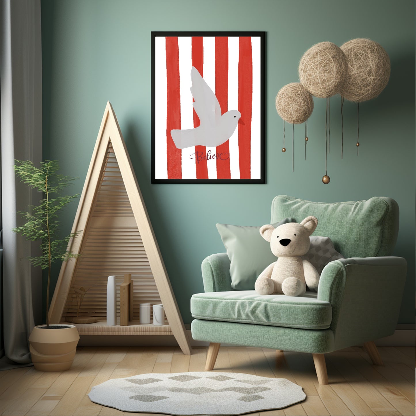 Believe Bird In Stripes Print |  Red, Green & Pink Colour Stripes Options