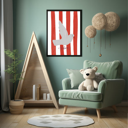 Believe Bird In Stripes Print |  Red, Green & Pink Colour Stripes Options