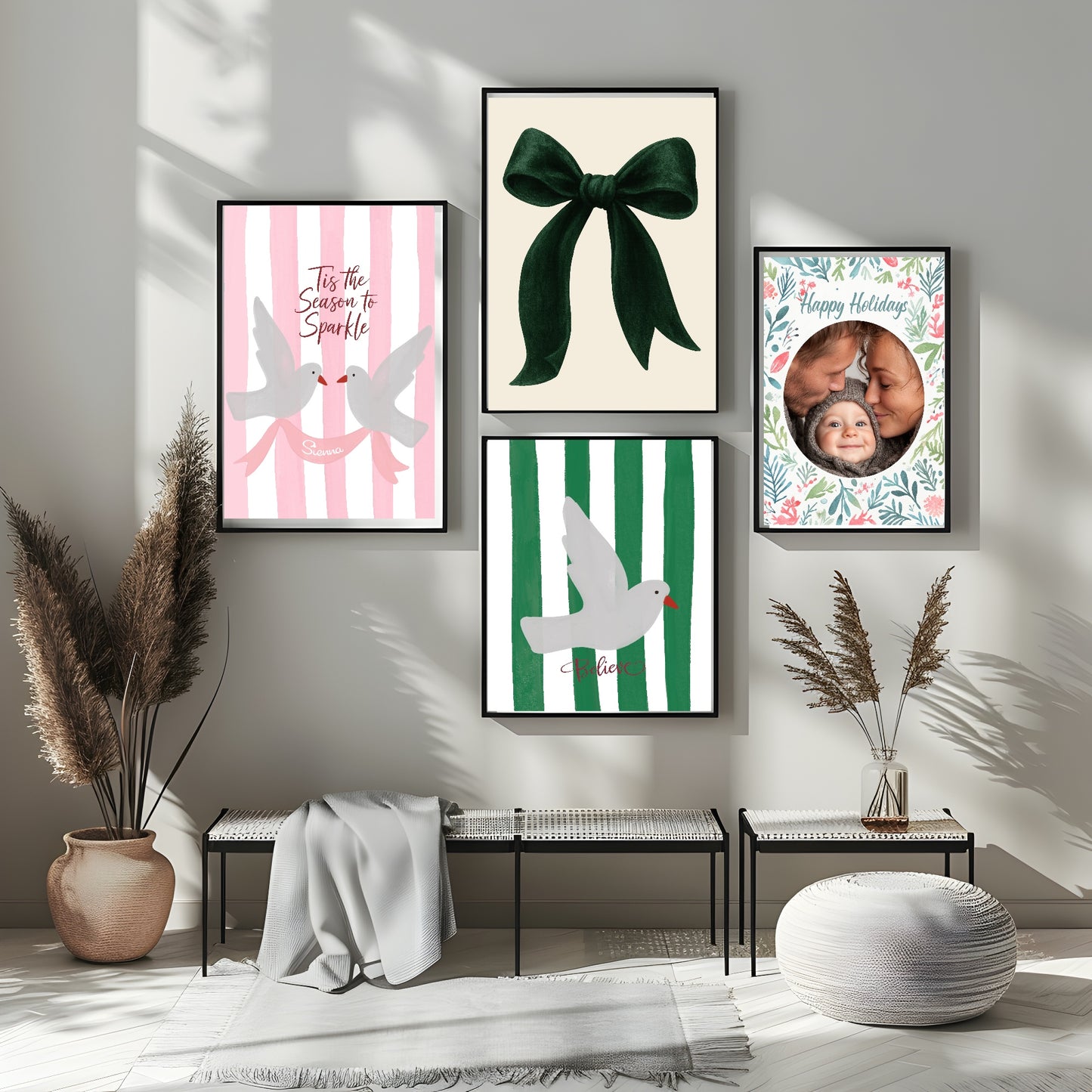 Believe Bird In Stripes Print |  Red, Green & Pink Colour Stripes Options