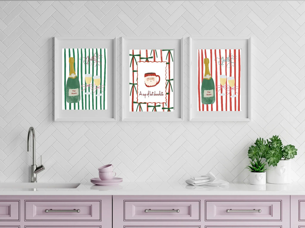 Personalised Wine Bottle Print | Red Or Green Striped Wall Art - Larosier Prints