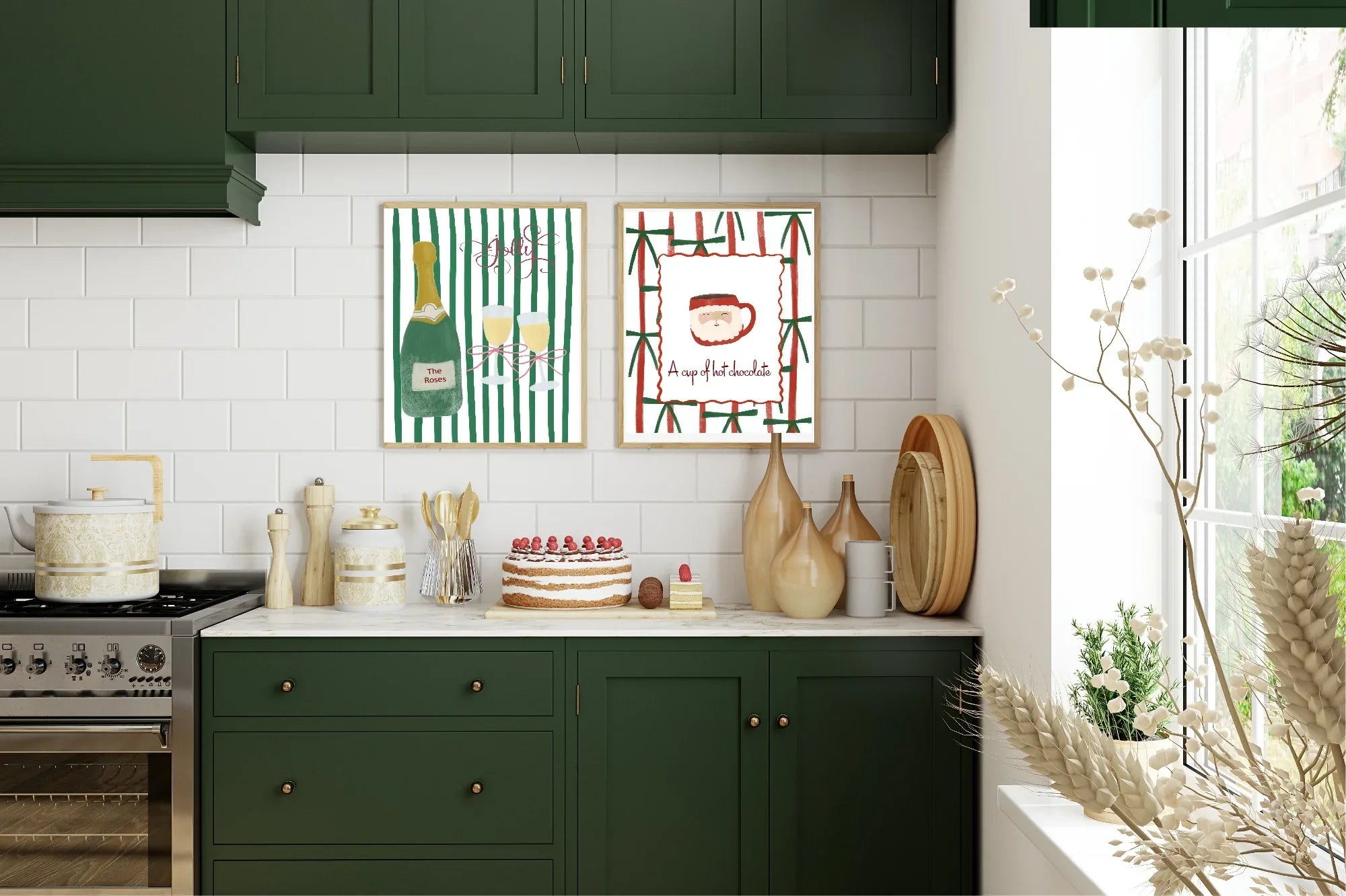 Personalised Wine Bottle Print | Red Or Green Striped Wall Art - Larosier Prints