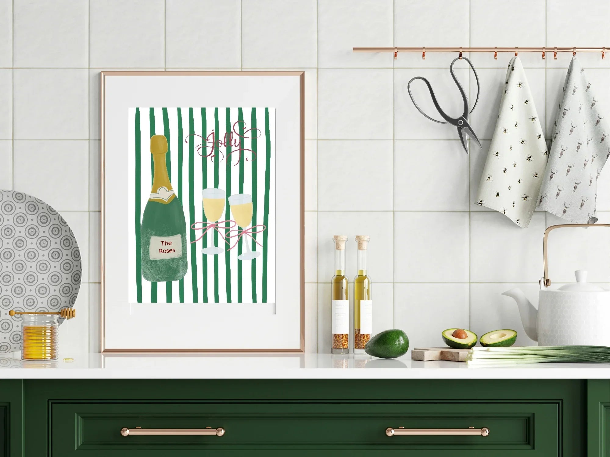 Personalised Wine Bottle Print | Red Or Green Striped Wall Art - Larosier Prints