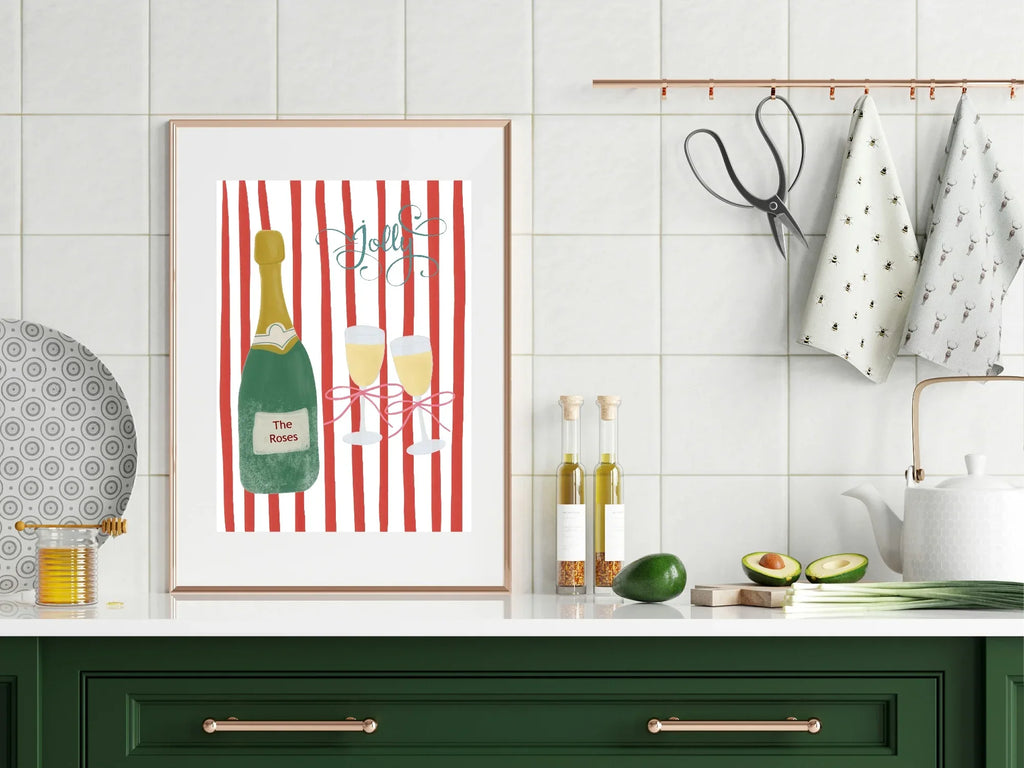 Personalised Wine Bottle Print | Red Or Green Striped Wall Art - Larosier Prints